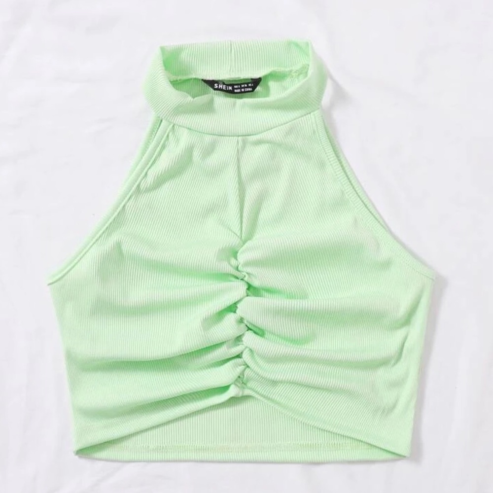 Ruched rib knit halter neck Top
